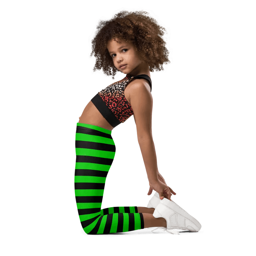 Striped Black and Green Kids Leggings product image (5)