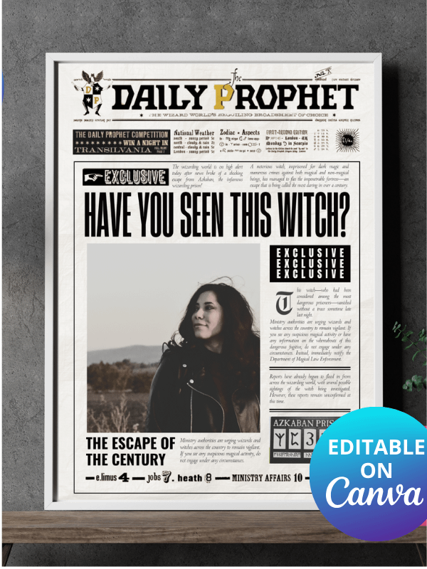 Have You Seen This Witch? Newspaper Daily Prophet Template I 100% Customizable product image (1)