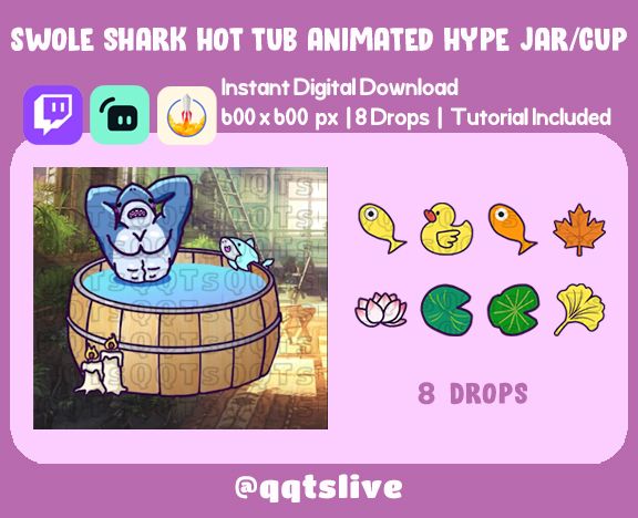 ANIMATED SWOLE SHARK Hot Tub Hype Jar - Stream Tip Cup / Jar - 2 Layers - 8 Bit Options - Set Up Tutorial Included product image (1)