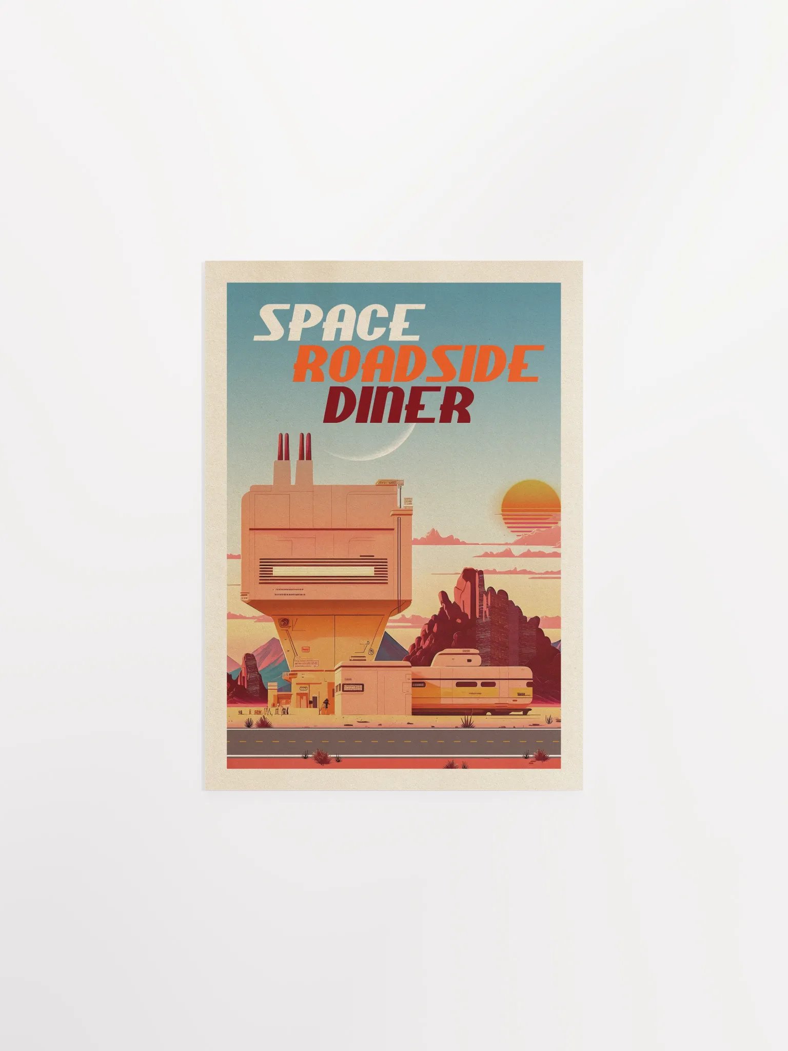Space Roadside Diner — Vintage space poster, retro space art, propaganda poster, retrofuturism art, retro sci-fi print product image (6)