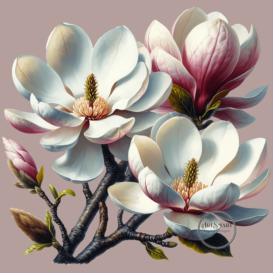 Seamless Pattern - Magnolia Pattern 1 on Beige Background product image (1)