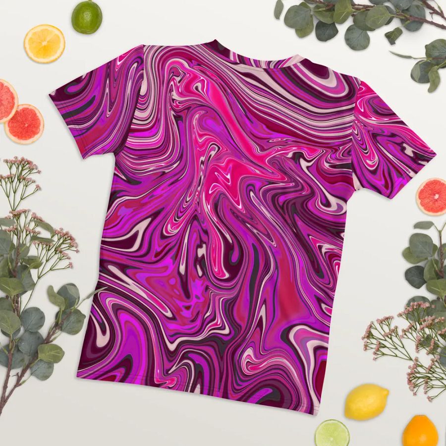 Women's Crew Neck Tshirt - Pink and Purple Digital Fluid Art product image (8)