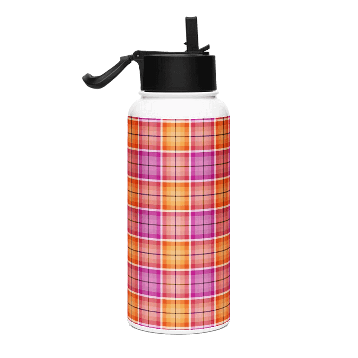 Bright Orange and Pink Plaid Water Bottle product image (1)