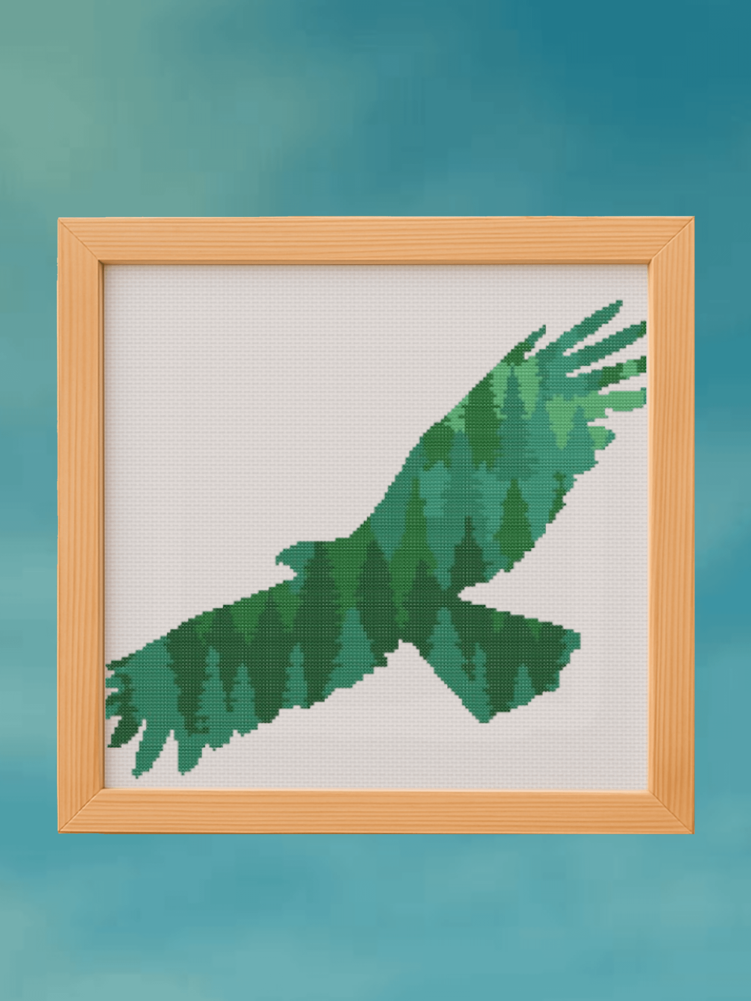 Green Eagle Tree Silhouette Cross Stitch Pattern product image (1)