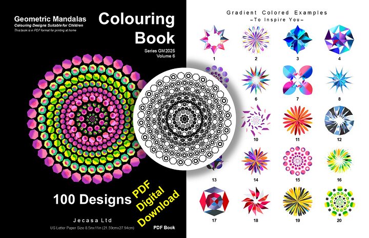 100 Geometric Mandala Coloring Pages | PDF | Digital File | Series GM2025 Vol. 6 product image (1)