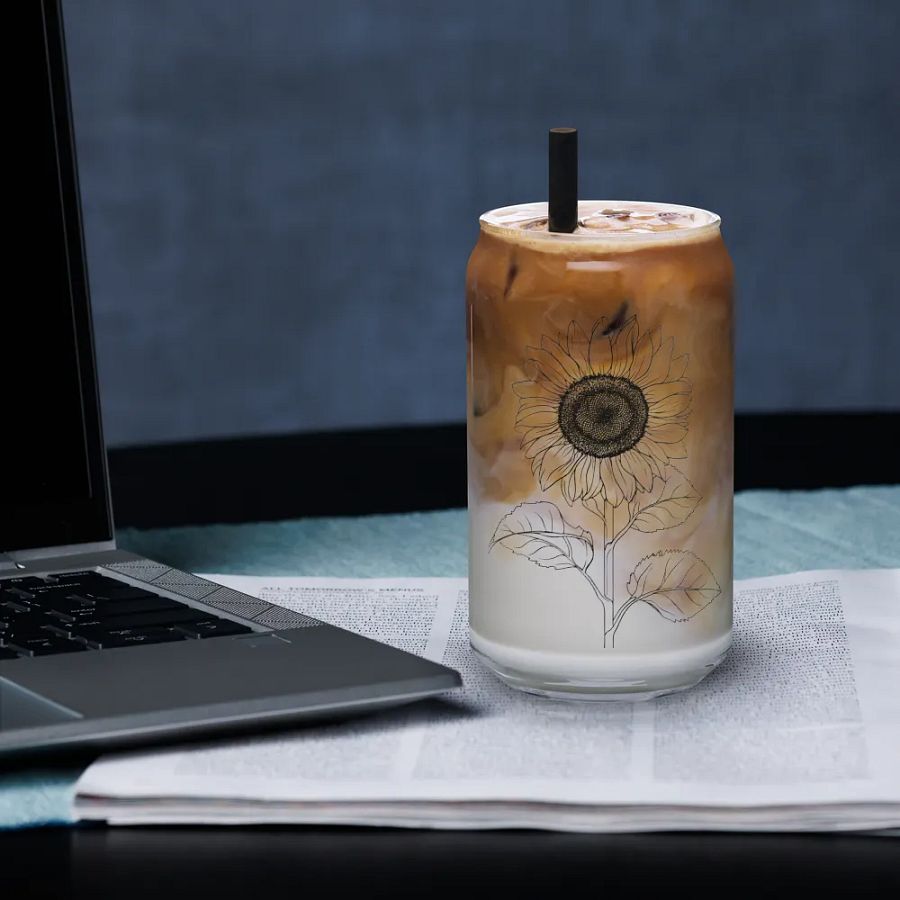 Sunflower Sip in Style: Can-Shaped Glass product image (3)