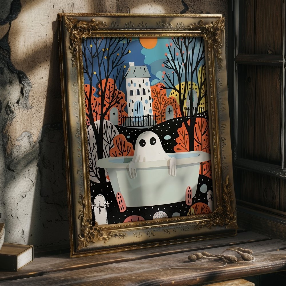 Ghost in Bathtub 3D Paper Art Halloween Bathroom Wall Art Print product image (18)