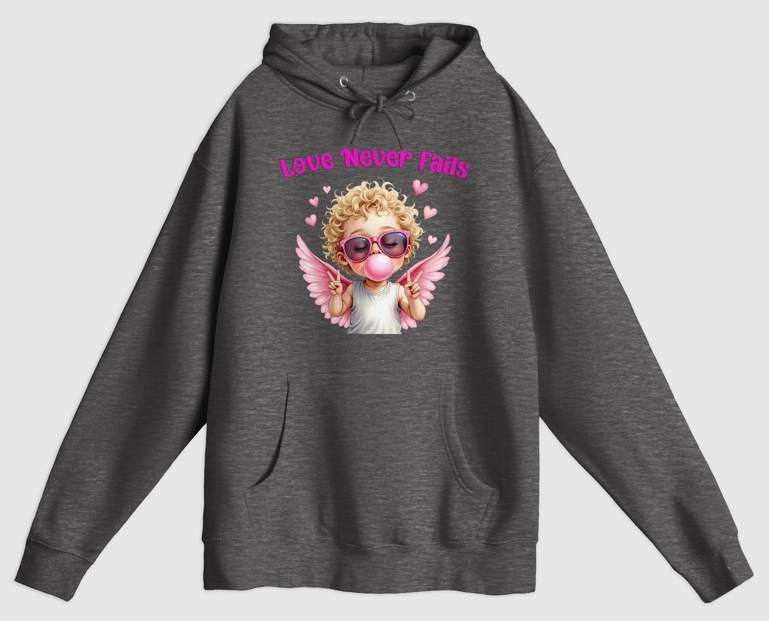 Love Never Fails Valentine Retro Cupid Valentine's Day Premium Pullover Hoodie product image (1)