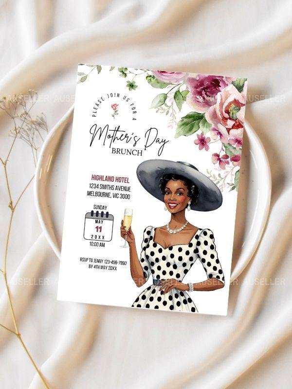 Mother's Day Brunch Invitation Bundle - Stylish Dark-skinned Lady Giving A Toast product image (2)