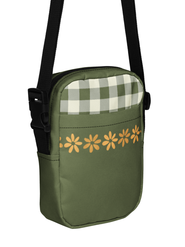 Green & Cream Gingham Crossbody Bag with Flowers – Boho Checkered Purse product image (7)