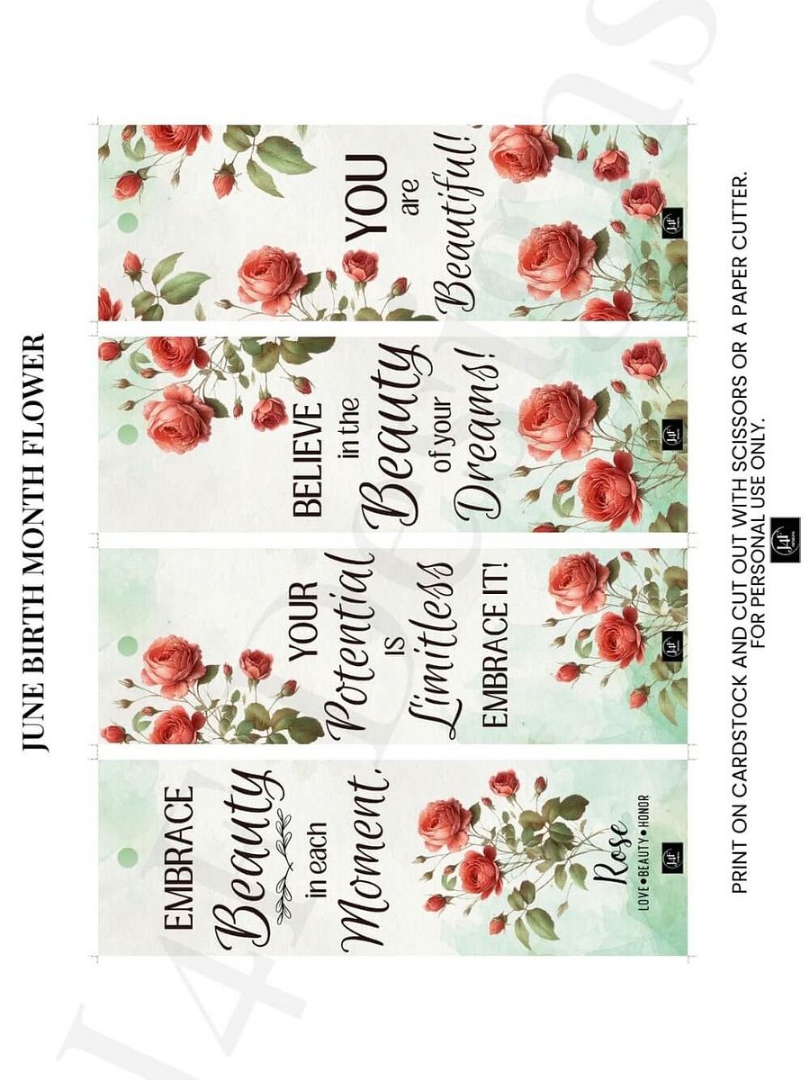 FREE Rose Bookmark Printable, Inspirational Sayings With June's Birth Month Flower product image (4)