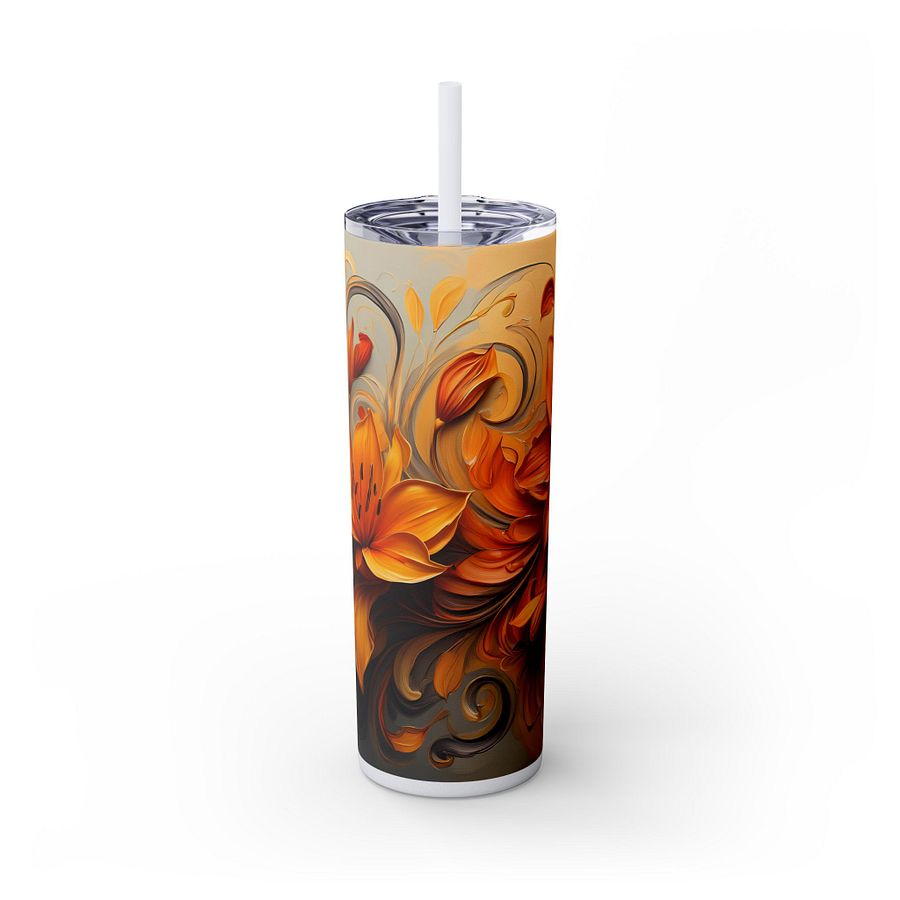 Golden Orange Floral Tumbler Wrap PNG for 20oz Skinny | 9.3x8.2 Fall Sublimation | Instant Download | Autumn Gift Idea product image (7)