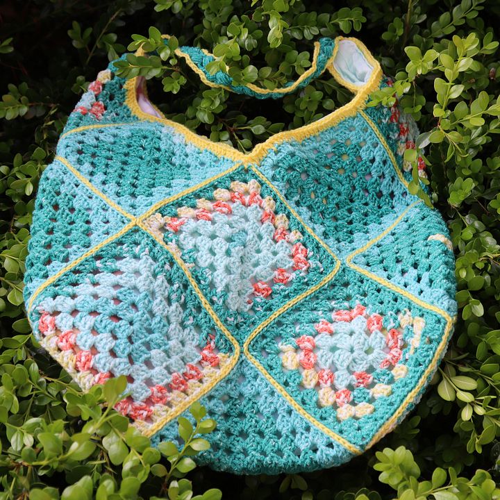 Teal and Orange Oversized Crochet Tote - Handmade and One of a Kind product image (2)