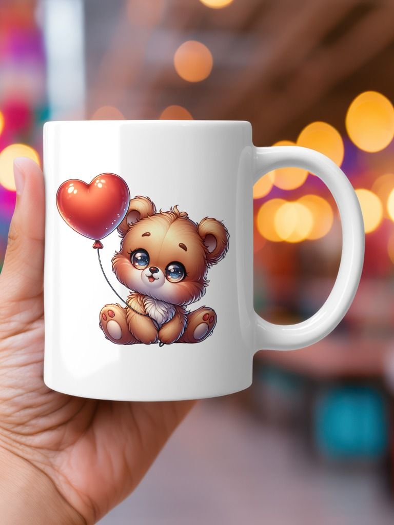 Cute Baby Brown Bear with Heart Balloon PNG Clipart product image (2)