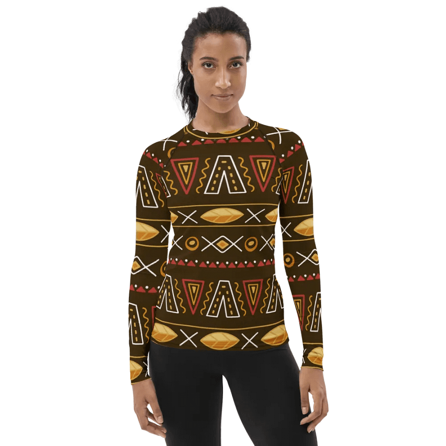 Artistic Spirit: Hand-Drawn African Pattern All-Over Print Women's Rash Guard product image (1)