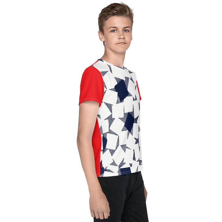 Navy/White Geometric All-Over Print Unisex Youth Crew Neck T-Shirt product image (2)