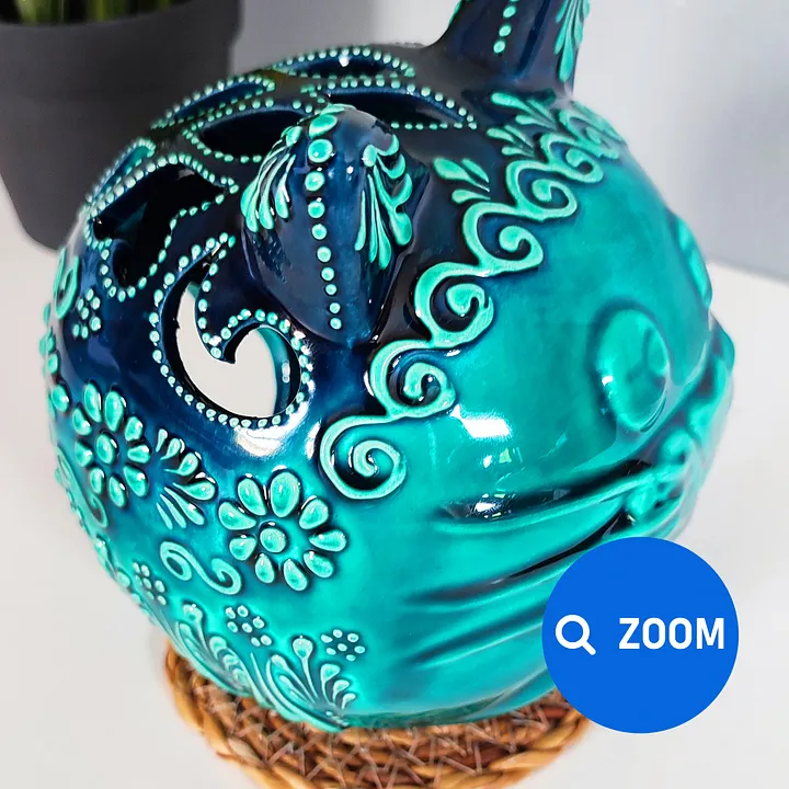 Ceramic cat, Turkish Totoro, turquoise candle holder — handmade pottery, handmade ceramic, home decor, handmade gift, Turkish ceramic product image (2)