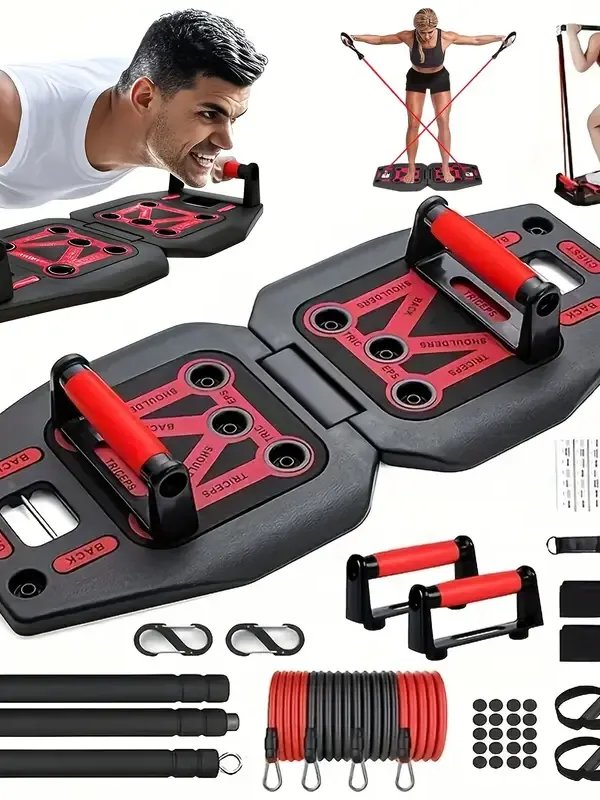 Home Gym Exercise Equipment - Portable Workout System 17 Fitness Accessories 9 In1 Push Up Board Set, Resistance Bands with Pilates Bar Strength Training Abs Shoulders Back Butt product image (11)