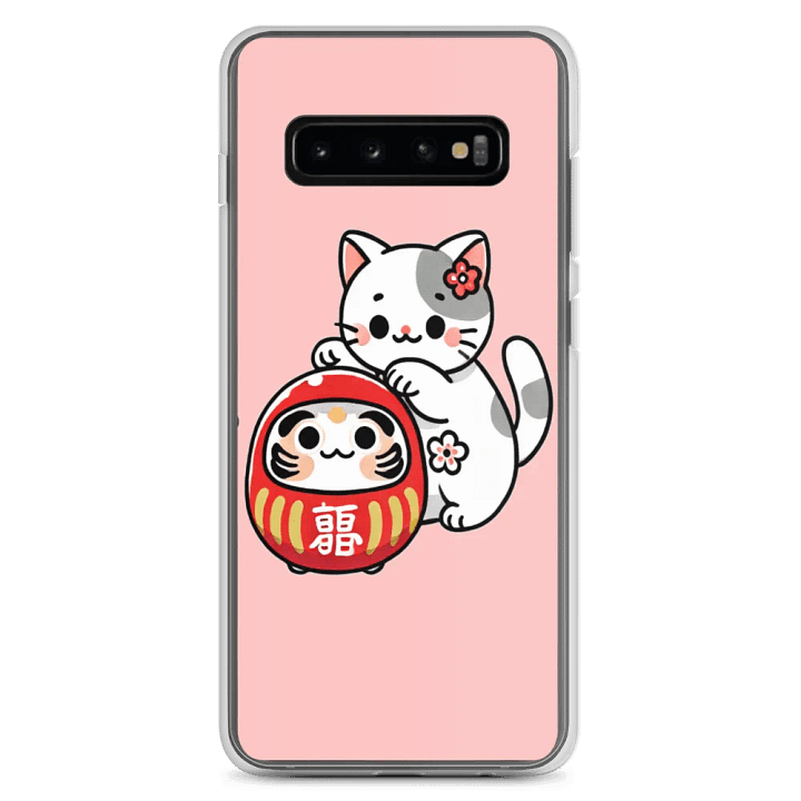 Kawaii Cat and Daruma Doll Clear Samsung® Case product image (2)