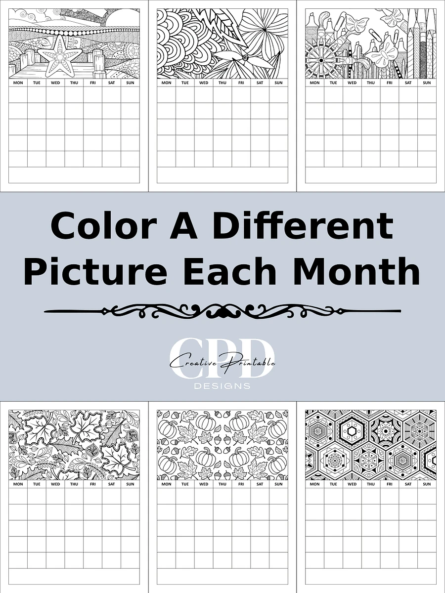 Printable Undated Monthly Calendar With Coloring Pictures product image (3)