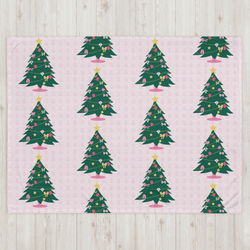 Pink and Green Christmas Tree Throw Blanket product image (4)