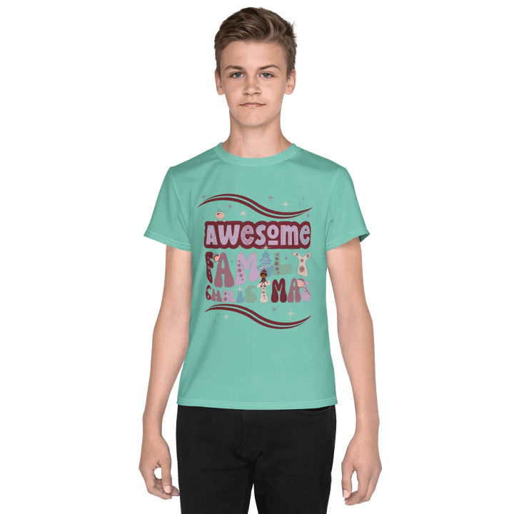 Fun Boho Awesome Family Christmas Mint Green Youth Tee product image (2)