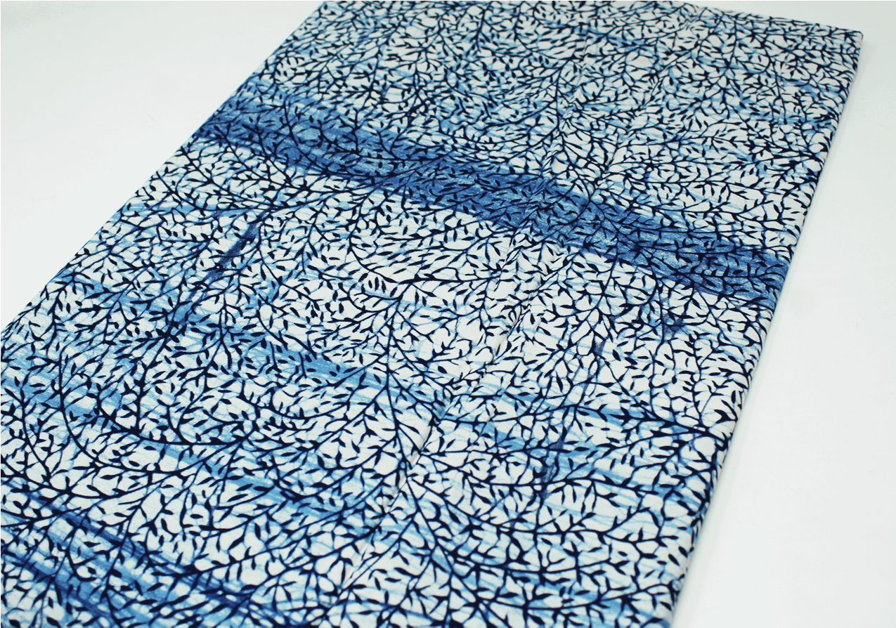 Scampolo Tessuto Wax Indigo Yoruba - Design Foglioline - 45 cm x 112 cm - cod.602/A product image (2)