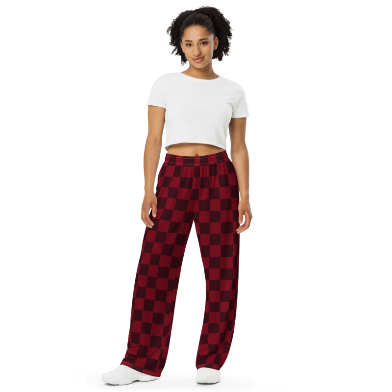 Elegant Red Checkered Pants Wide Leg Unisex 2XS - 6XL Sizes product image (7)