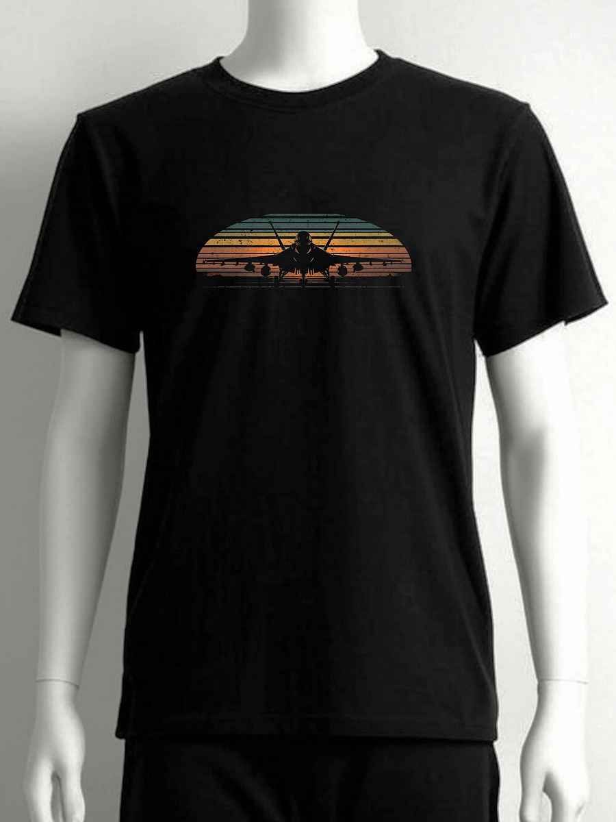 Afterburner Sunset – Retro Fighter Jet T-Shirt product image (1)