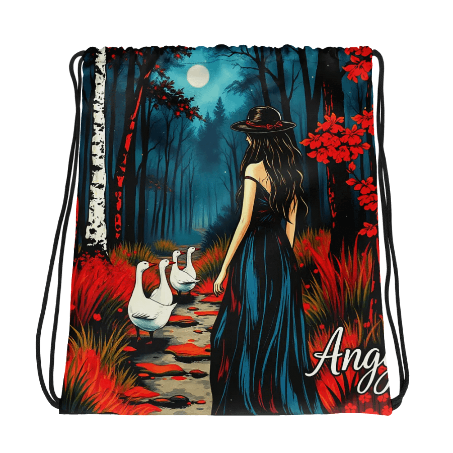 Moonlit walk with her geese, Forest Wanderlust Drawstring Bag product image (1)