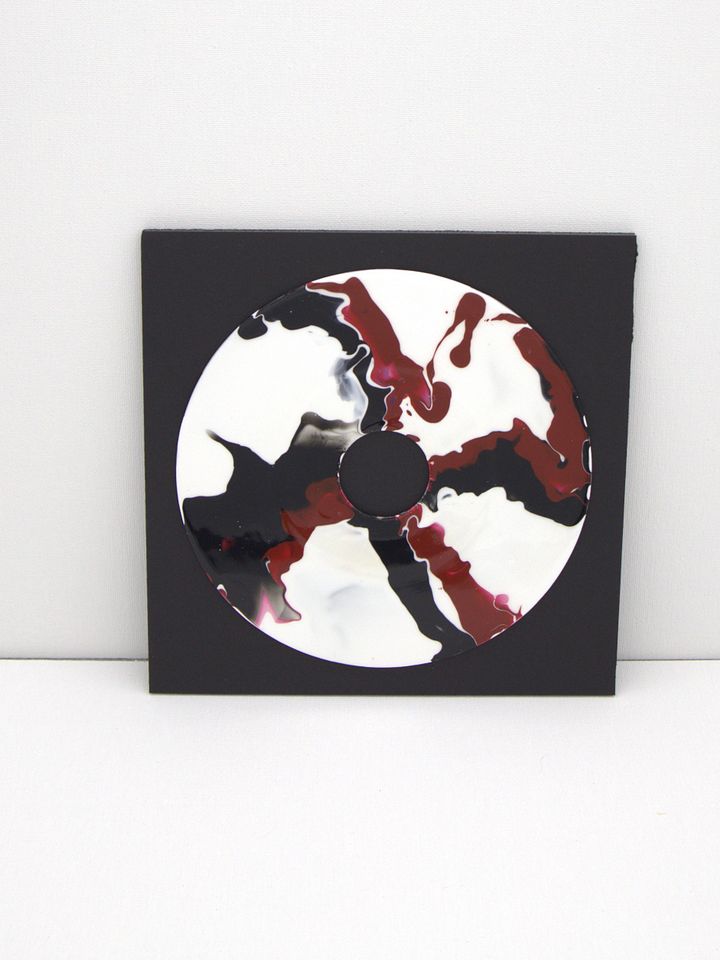 Framed Acrylic Pour Painting on 45 Vinyl Record - Red and Black product image (2)