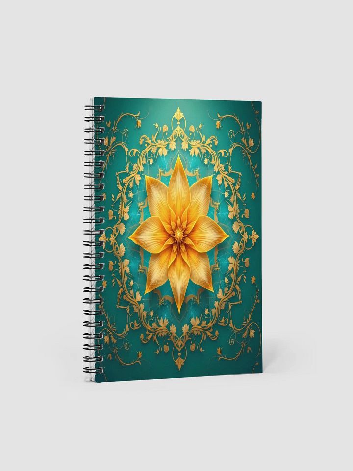 Golden Jasmine Mandala Spiral Notebook – Elegant Turquoise & Gold Floral Design product image (1)