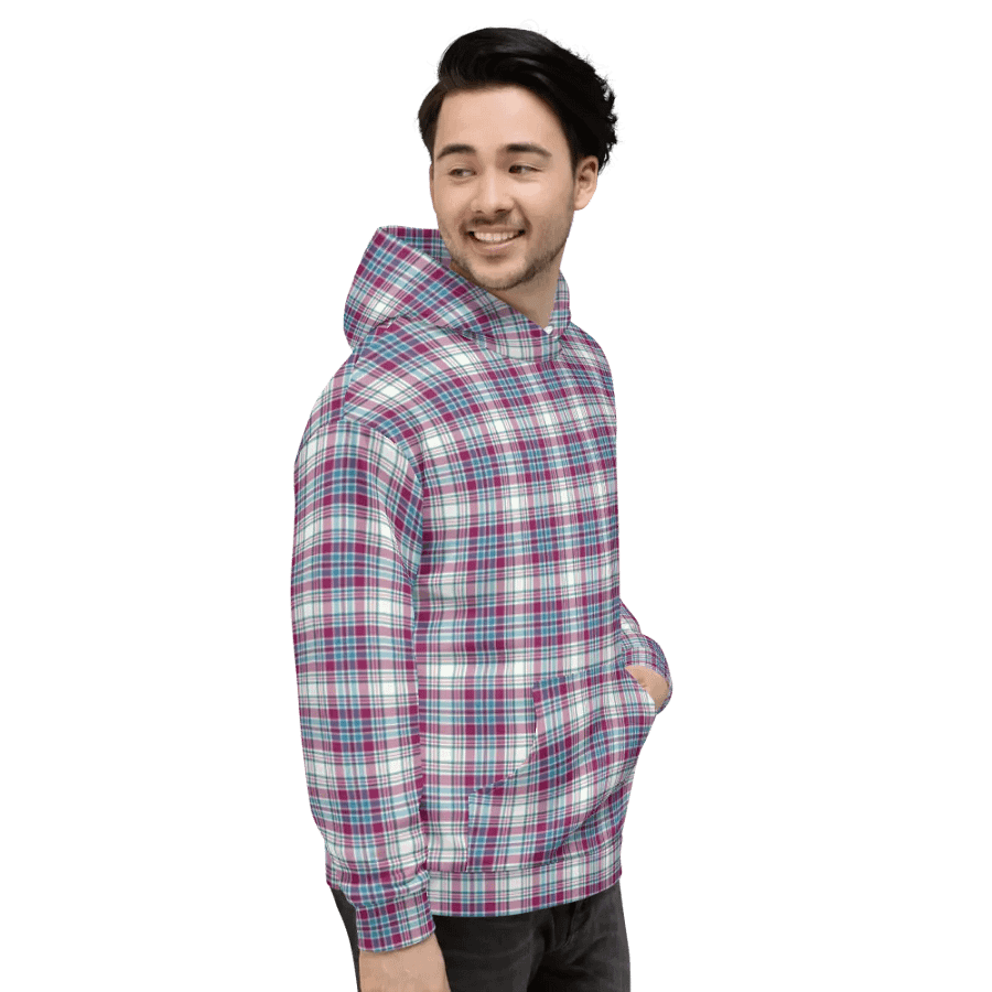 Turquoise and Magenta Plaid Hoodie product image (4)