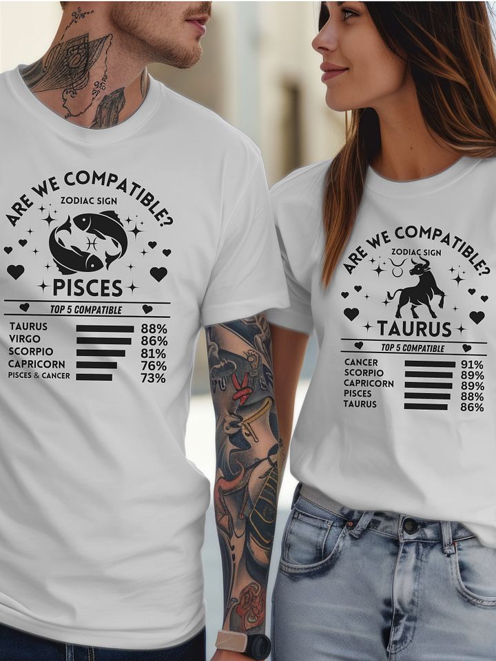 Pisces Zodiac Sign Romantic Compatibility T-Shirt - Bella Canvas 3001 Unisex Staple T-Shirt - Light Colors product image (2)