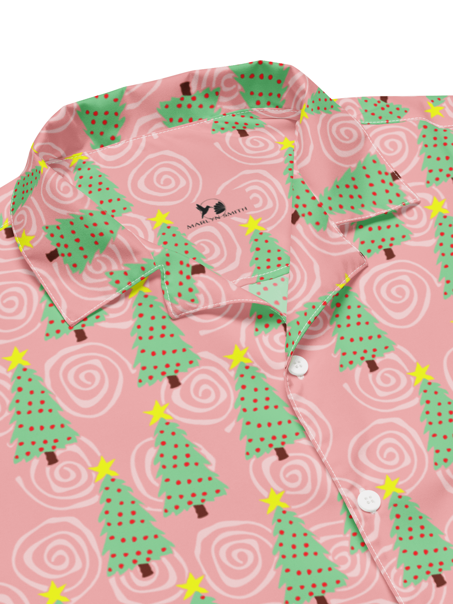 Mint Green Christmas Trees on Pink Oversized Button Down Shirt product image (3)