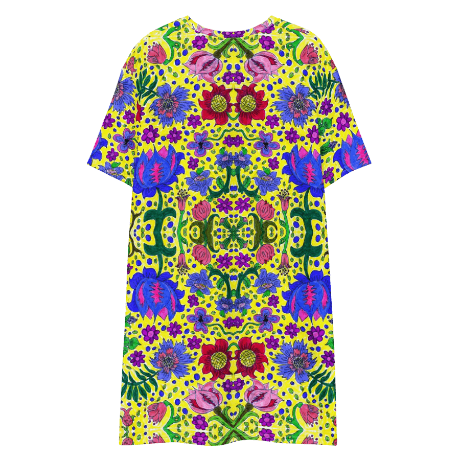 Abstract Vibrant Flower Garden Ladies T Shirt Dress product image (7)