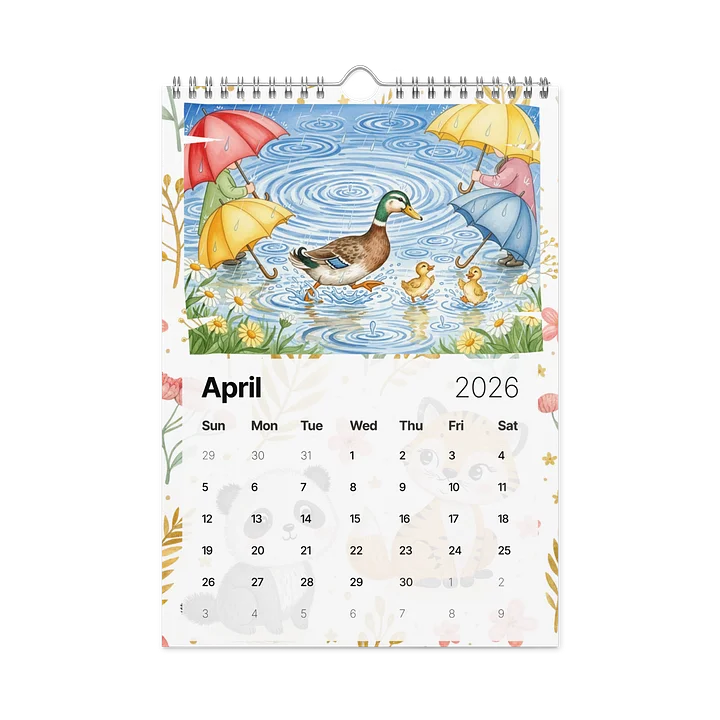 Adorable Animals Wall Calendar 2026 – Heartwarming Watercolor Illustrations of Cute Wildlife product image (1)