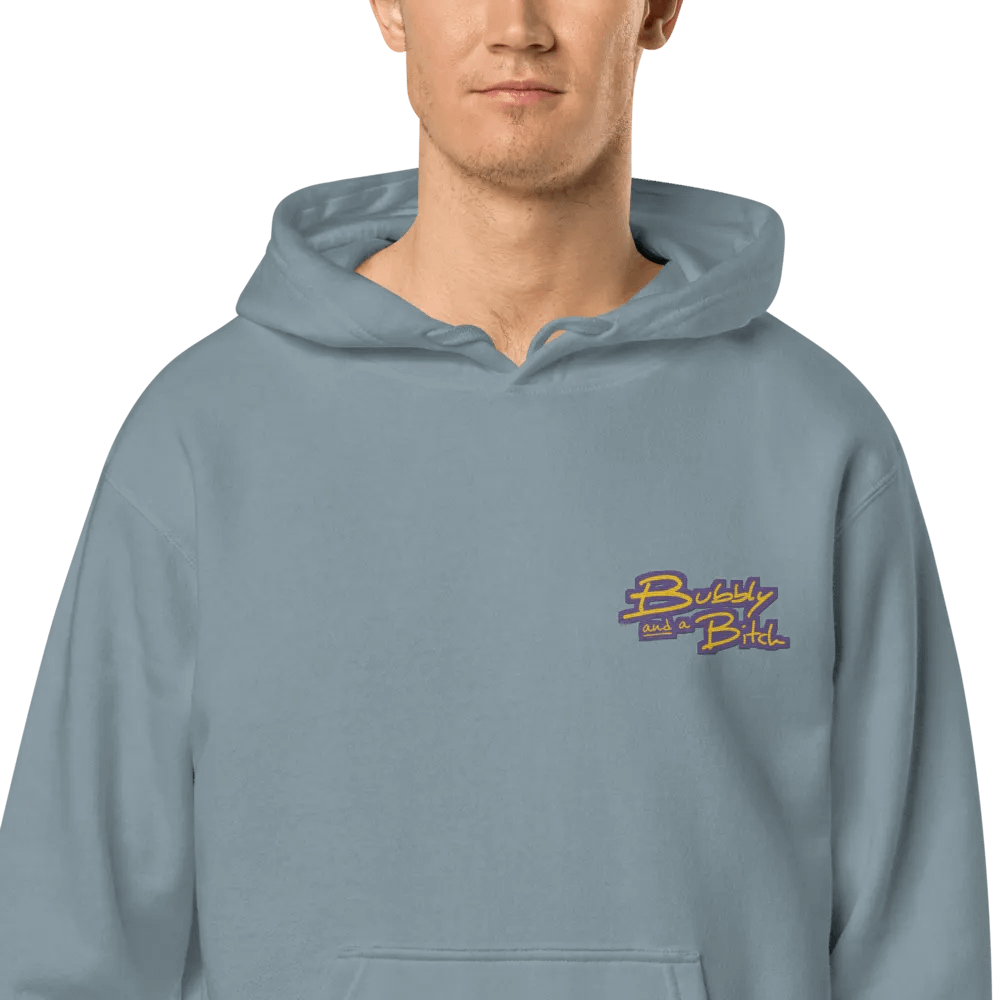 Bubbly and a B*tch (L.C. tulip design) embroidered pigment-dyed hoodie product image (1)