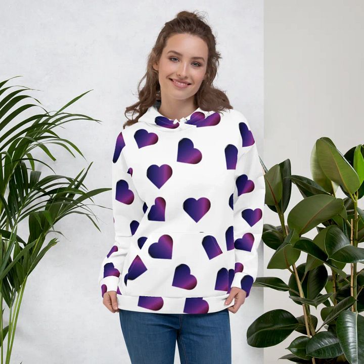 Abstract Love Pattern Purple Hearts on a White Background Unisex Pull On Hoodie product image (1)