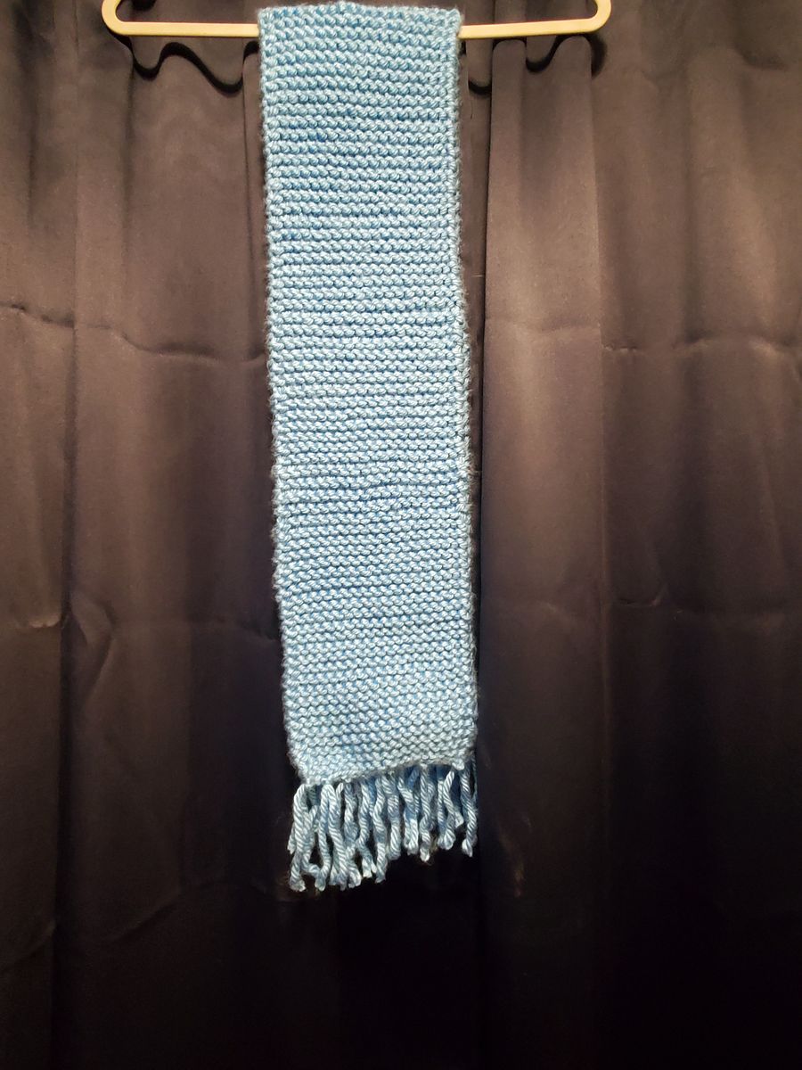 Baby blue super bulky knit scarf with fringe product image (3)