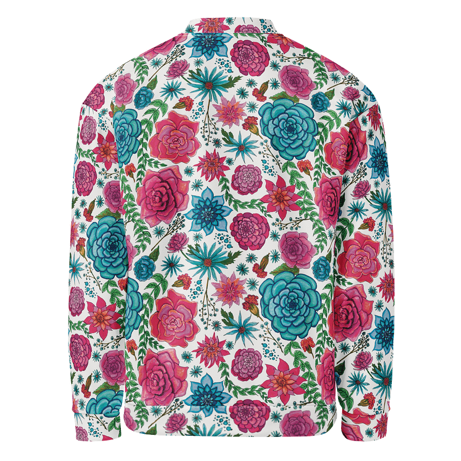 🌸 Bold Blooms, Bold Moves | Pink + Blue Floral on White | Unisex Bomber Jacket | Monique Faella Designs™ product image (2)