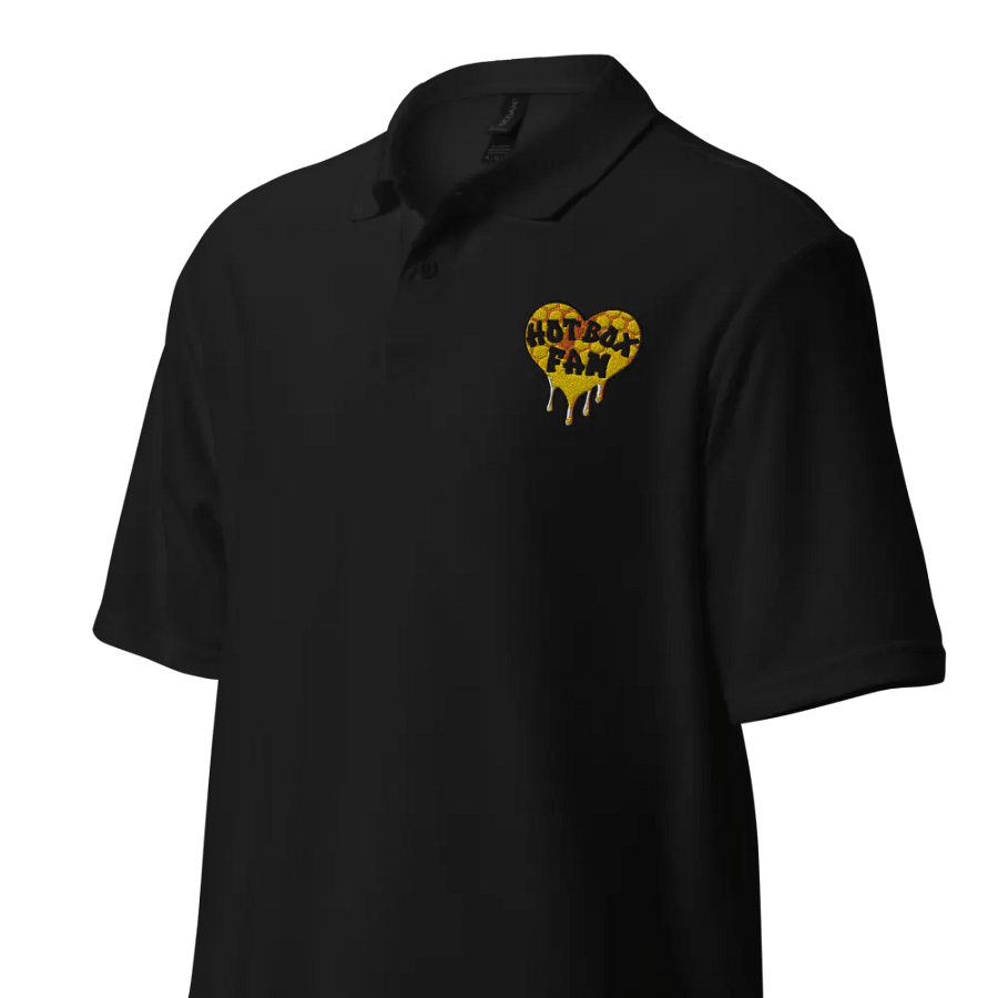 UNISEX HOT BOX FAM GOLD HEART LOGO BLACK POLO product image (4)