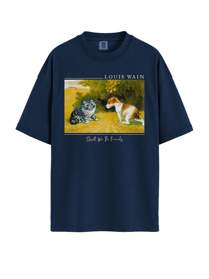 Louis Wain “Shall We Be Friends” Vintage Cat and Dog - Relaxed Fit Heavyweight Unisex Cotton T-Shirt product image (4)