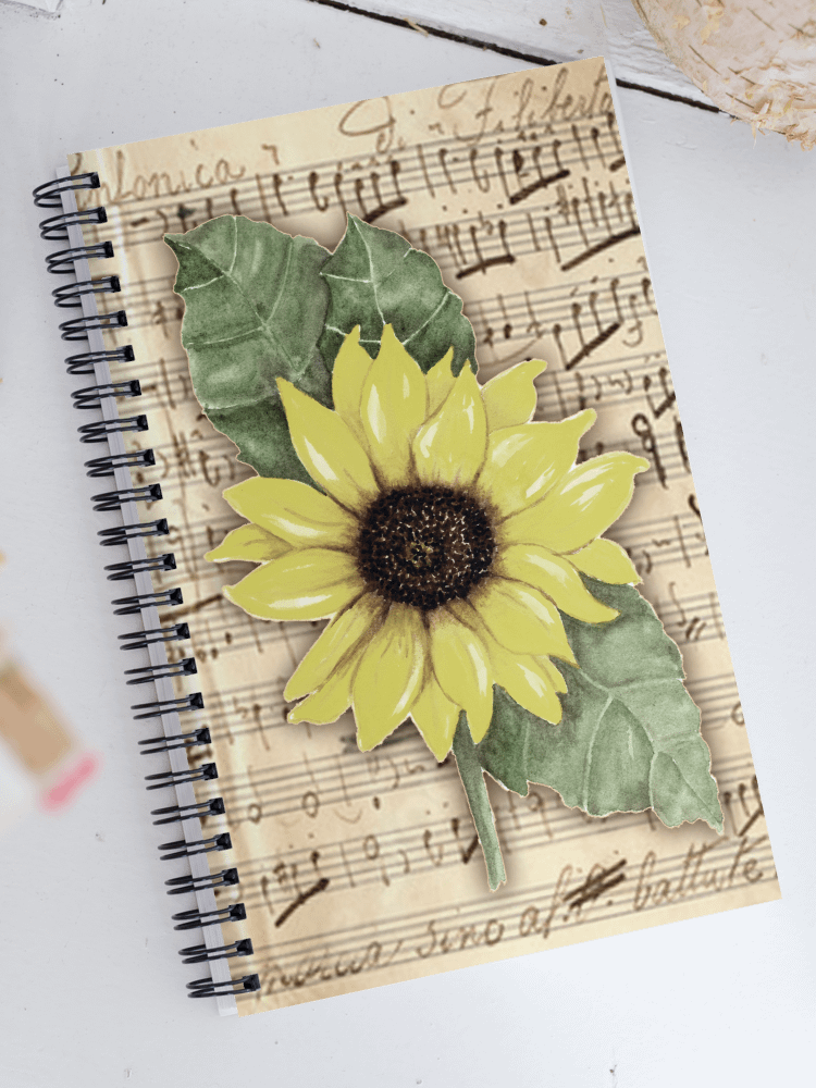 Distressed Watercolor Sunflower Print on Sheet Music product image (1)