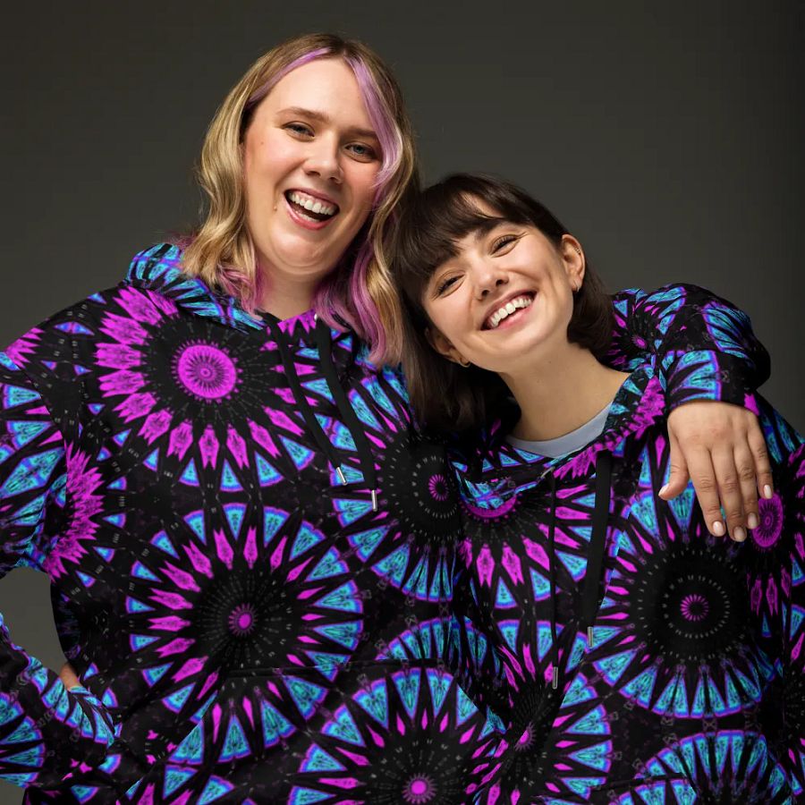 Abstract Circular Shapes in Turquoise, Black and Pink Unisex All Over Print Hoodie product image (12)