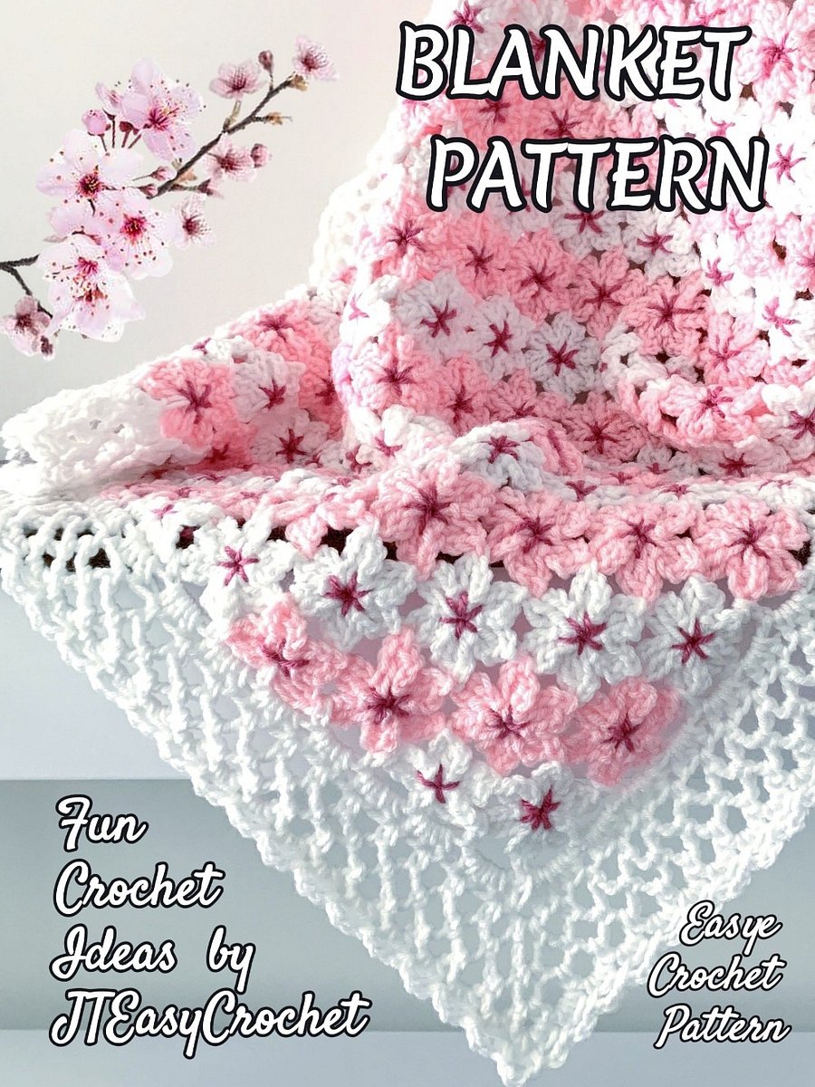 Cherry Blossom Flower Baby Blanket, Sakura Flower Motif Crochet Pattern for Floral Throw Blanket product image (5)