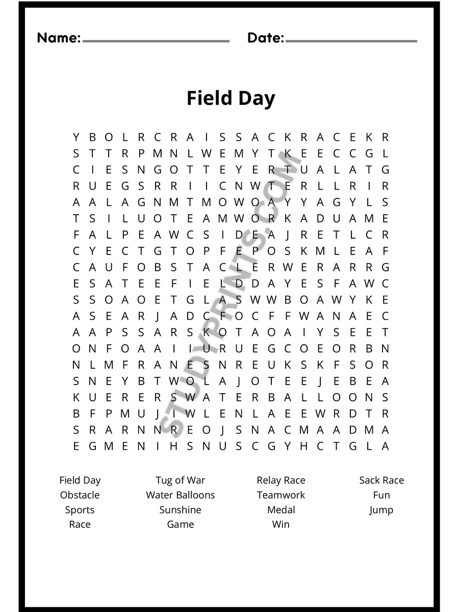Field Day Word Search Puzzle Printable product image (2)