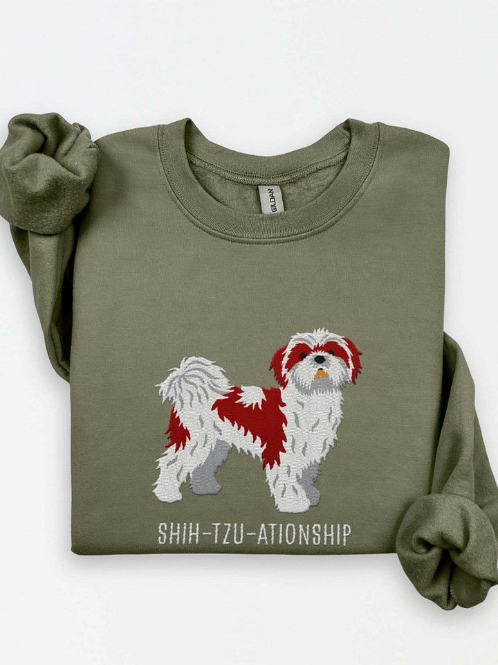 Shih-Tzu-ationship Sweatshirt (Embroidered) of a Shih Tzu(Chocolate & White) product image (1)