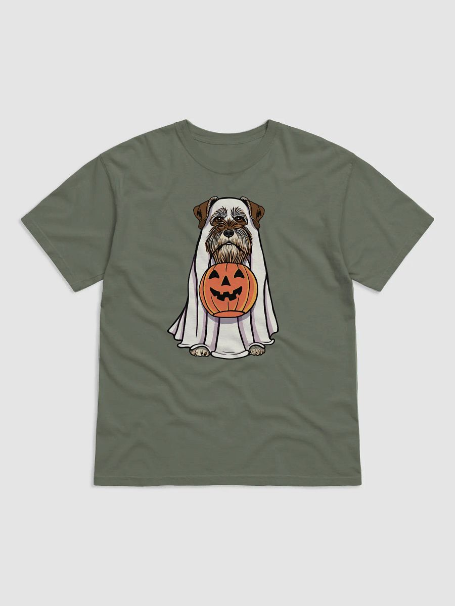 Funny Halloween Schnauzer(Liver) T-Shirt | Funny Schnauzer Wearing a Ghost Costume and Holding a Pumpkin Basket product image (8)