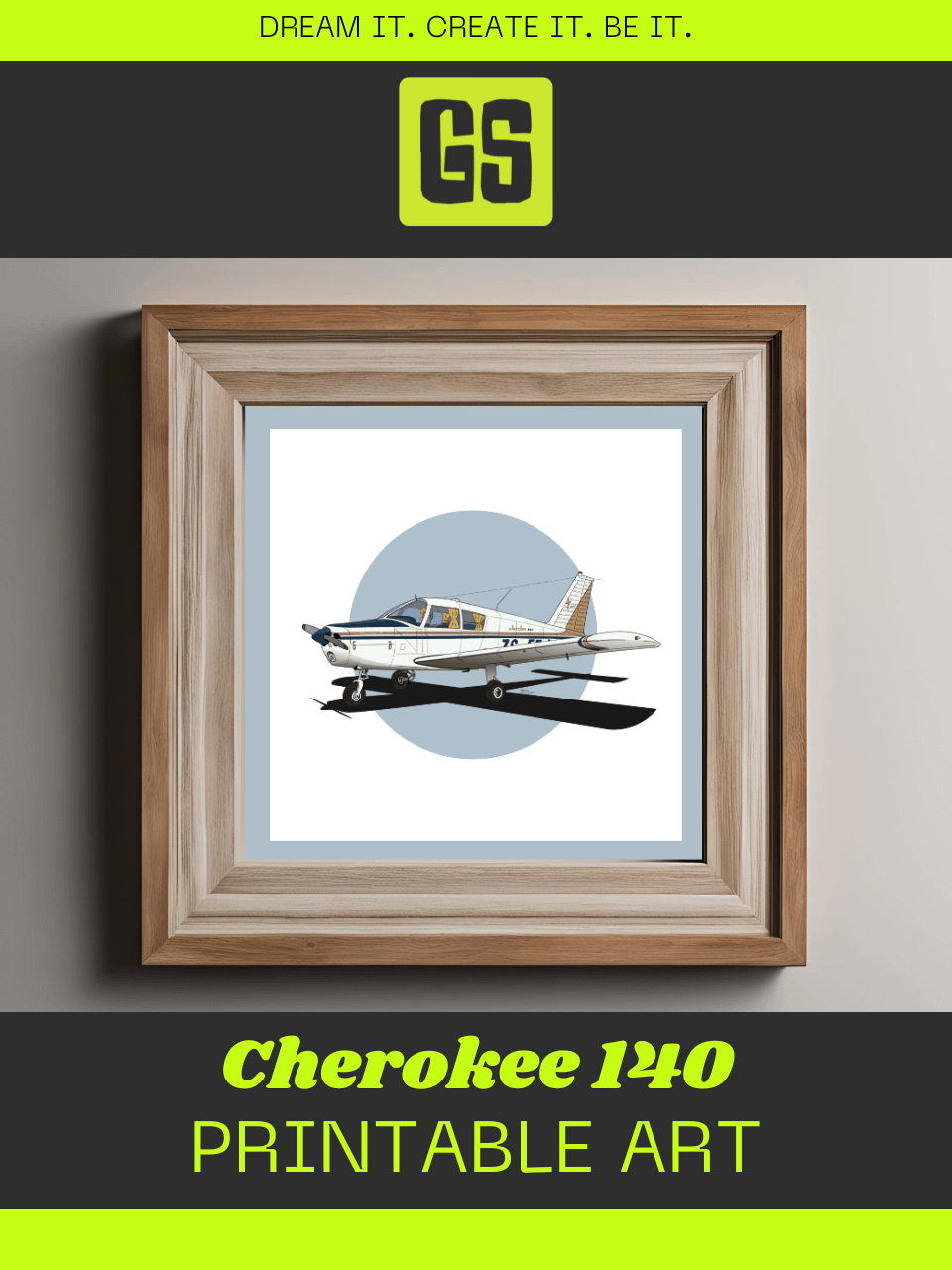 Piper Cherokee 140 ZS-EEJ Digital Printable Aviation Art Illustration Square Size The perfect Pilot Gift product image (6)